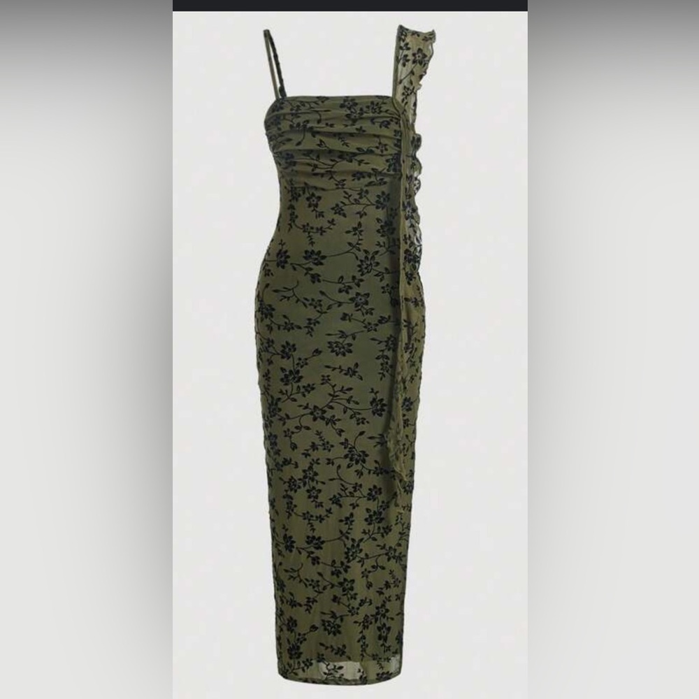 Shein Long Mesh Dress with Velvety Flowers - size 6